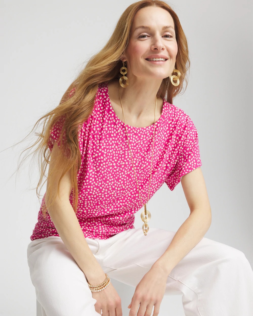 Chico's Touch of Cool™ Cheetah Ruched Banded Hem Top Crushed Berries