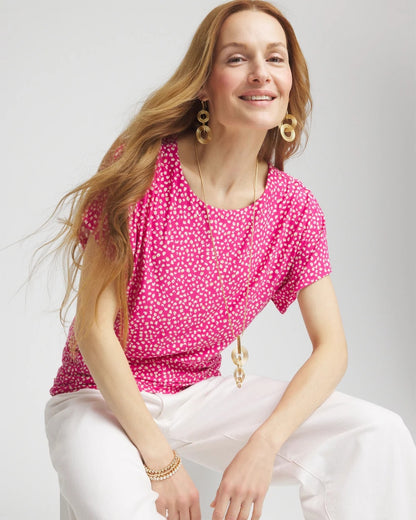 Chico's Touch of Cool™ Cheetah Ruched Banded Hem Top Crushed Berries