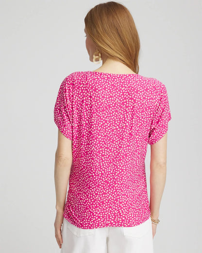 Chico's Touch of Cool™ Cheetah Ruched Banded Hem Top Crushed Berries