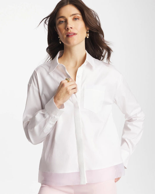 Chico's Poplin Organza Collared Shirt Alabaster
