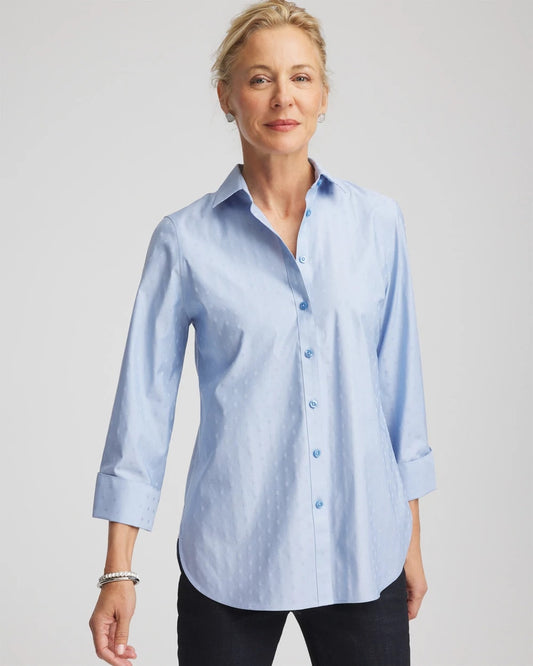 Chico's No Iron™ Striped Jacquard Sateen Shirt Tidal Blue