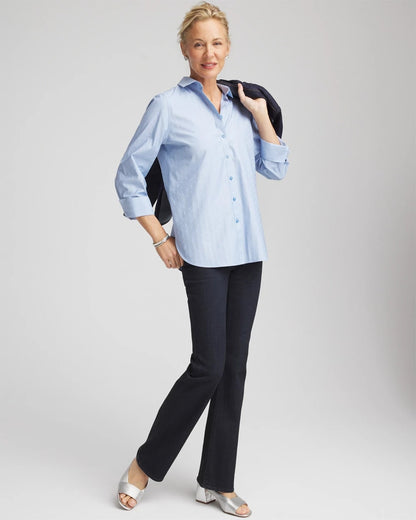 Chico's No Iron™ Striped Jacquard Sateen Shirt Tidal Blue