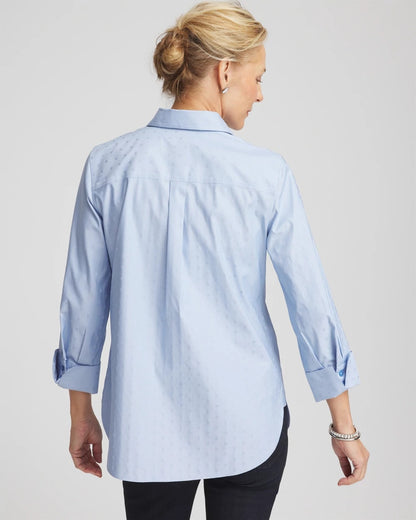 Chico's No Iron™ Striped Jacquard Sateen Shirt Tidal Blue