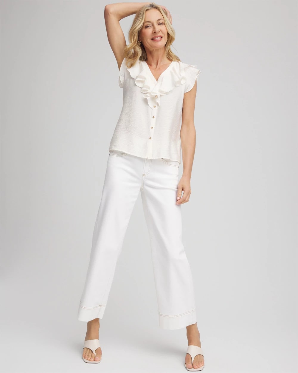 Chico's Crepe Ruffle-Trim Blouse Ecru