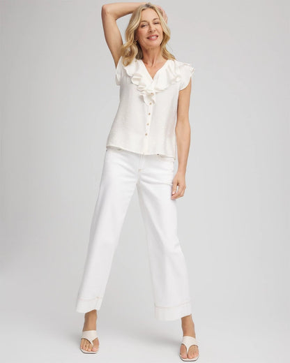 Chico's Crepe Ruffle-Trim Blouse Ecru