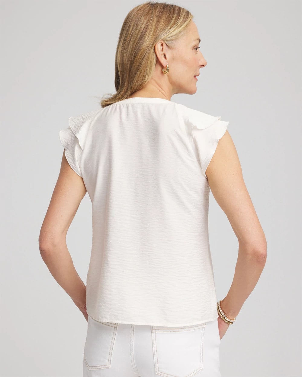 Chico's Crepe Ruffle-Trim Blouse Ecru