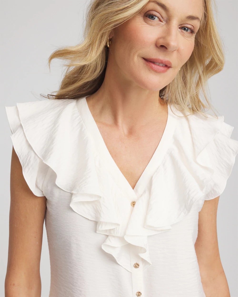 Chico's Crepe Ruffle-Trim Blouse Ecru