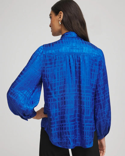 Chico's Jacquard Tie-Front Blouse Cobalt Stone