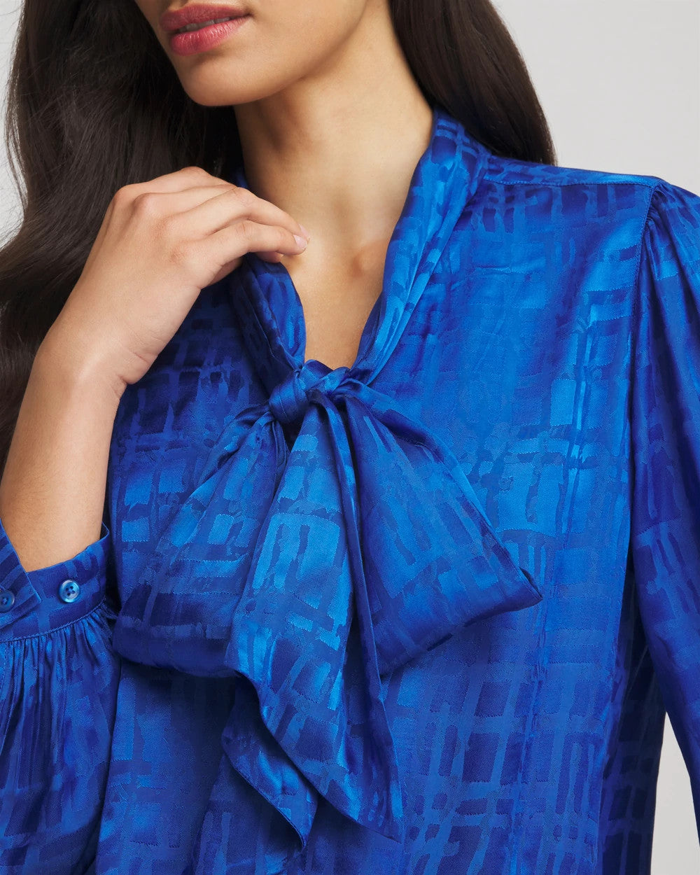 Chico's Jacquard Tie-Front Blouse Cobalt Stone