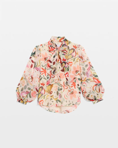 Chico's Floral Jacquard Tie-Front Blouse Cashew