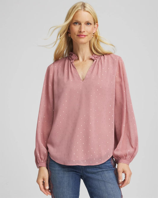 Chico's Ruffleneck Lined Georgette Blouse Dusty Rose
