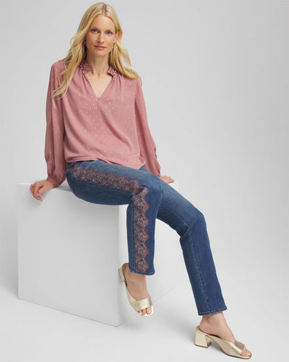 Chico's Ruffleneck Lined Georgette Blouse Dusty Rose