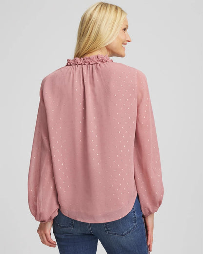 Chico's Ruffleneck Lined Georgette Blouse Dusty Rose