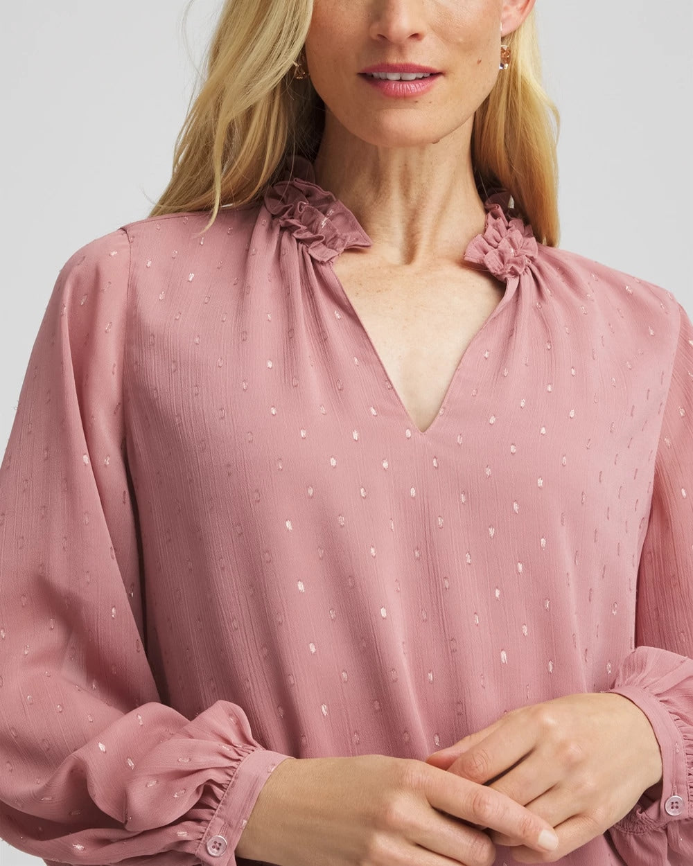 Chico's Ruffleneck Lined Georgette Blouse Dusty Rose