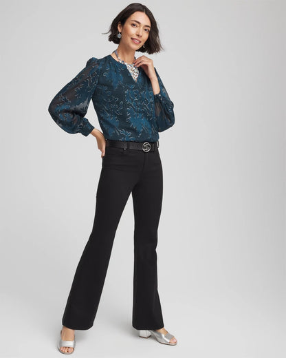 Chico's Novelty Texture Blouse Teal Shadow
