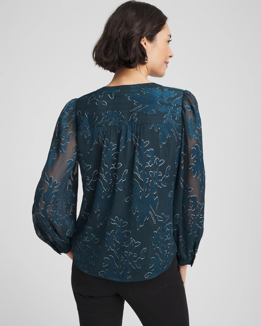 Chico's Novelty Texture Blouse Teal Shadow