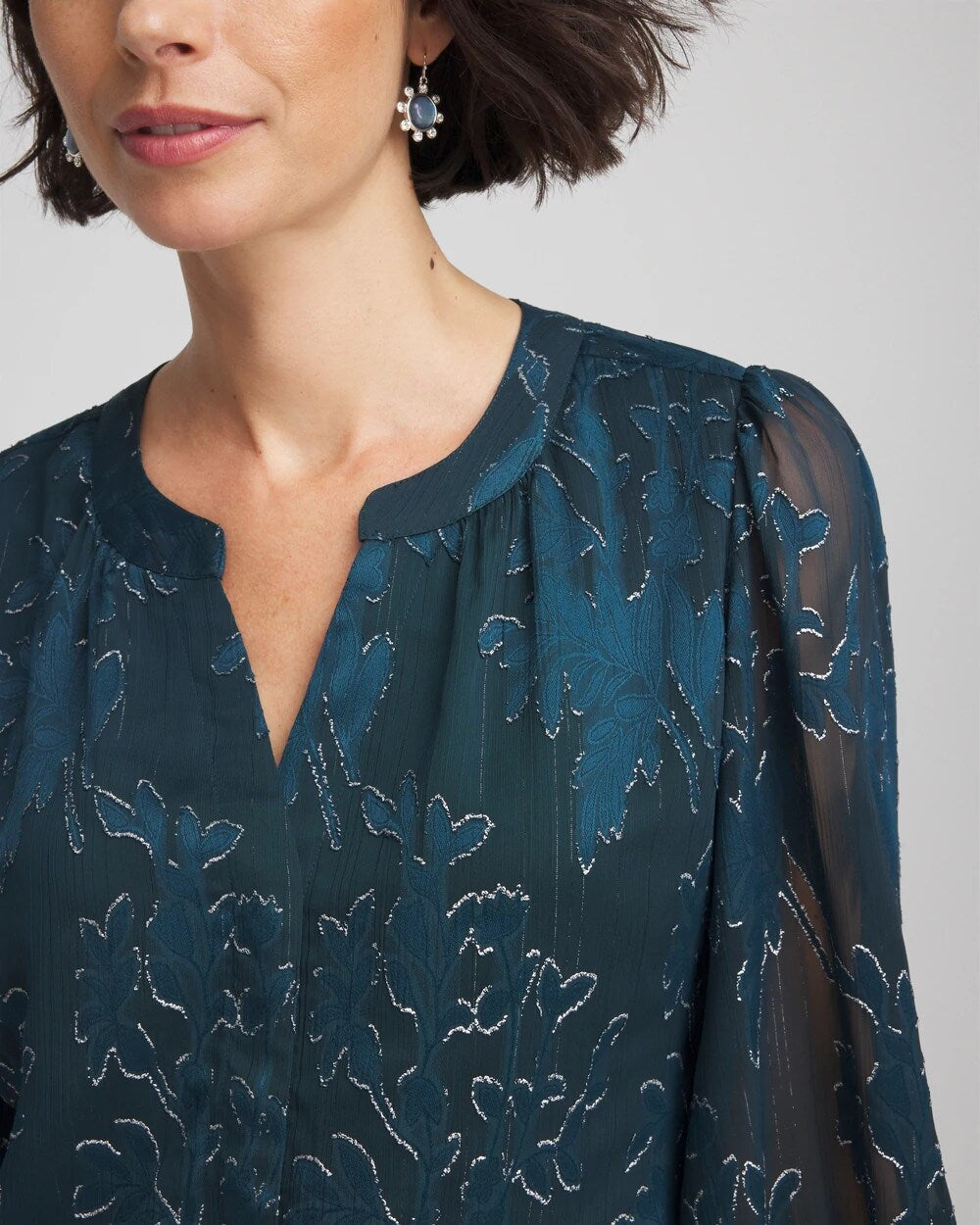 Chico's Novelty Texture Blouse Teal Shadow