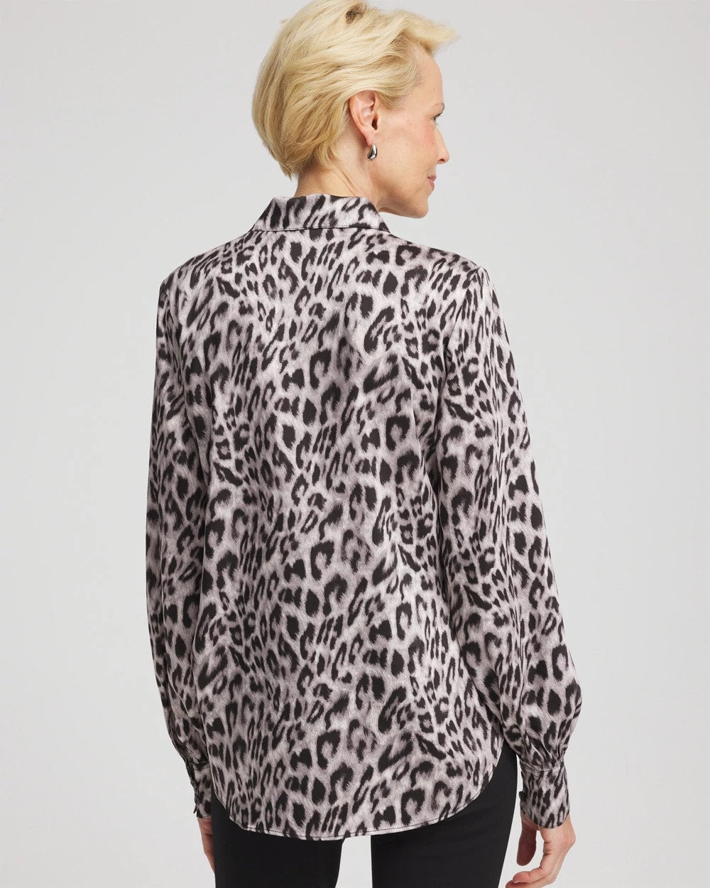 Chico's Faux Silk Snowy Animal Shirt Dove Gray