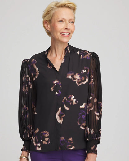 Chico's Fjord Flora Opaque Crepe Blouse Black