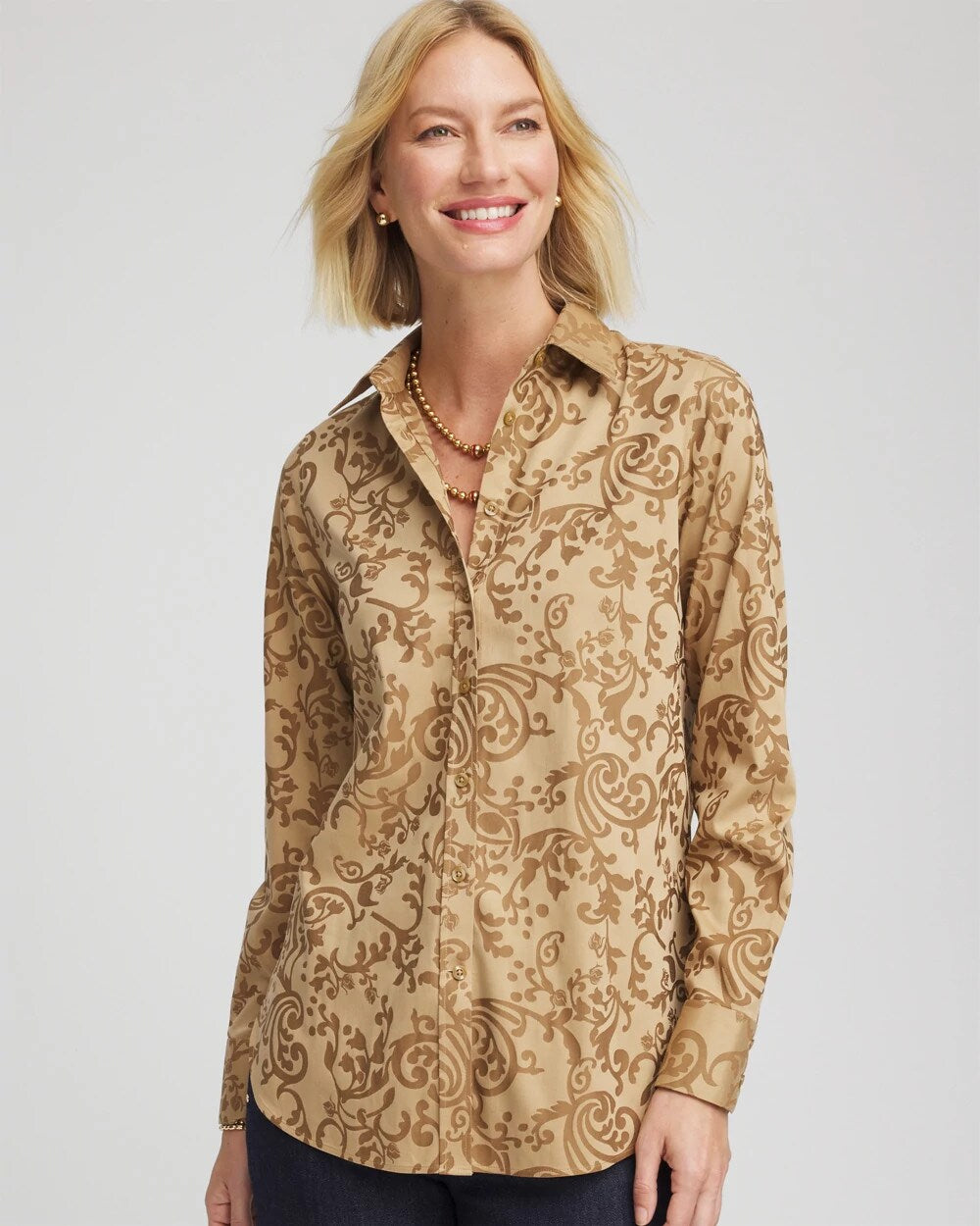 Chico's No Iron™ Jacquard Scrolls  Shirt Gold