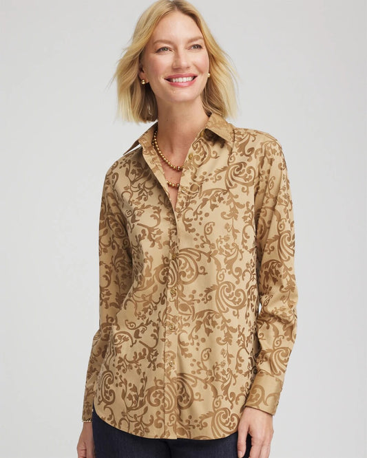Chico's No Iron™ Jacquard Scrolls  Shirt Gold
