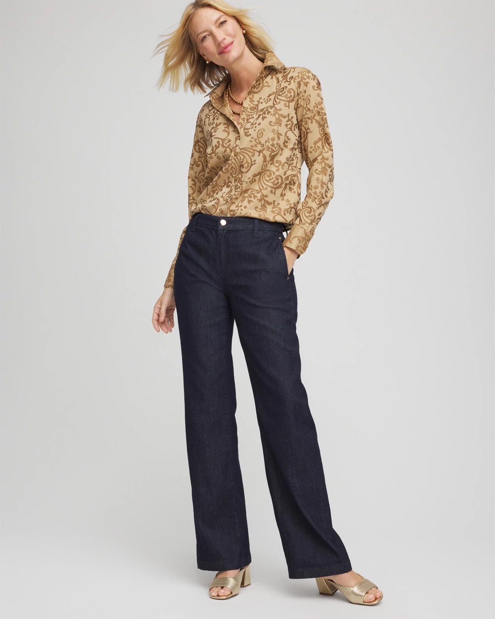 Chico's No Iron™ Jacquard Scrolls  Shirt Gold
