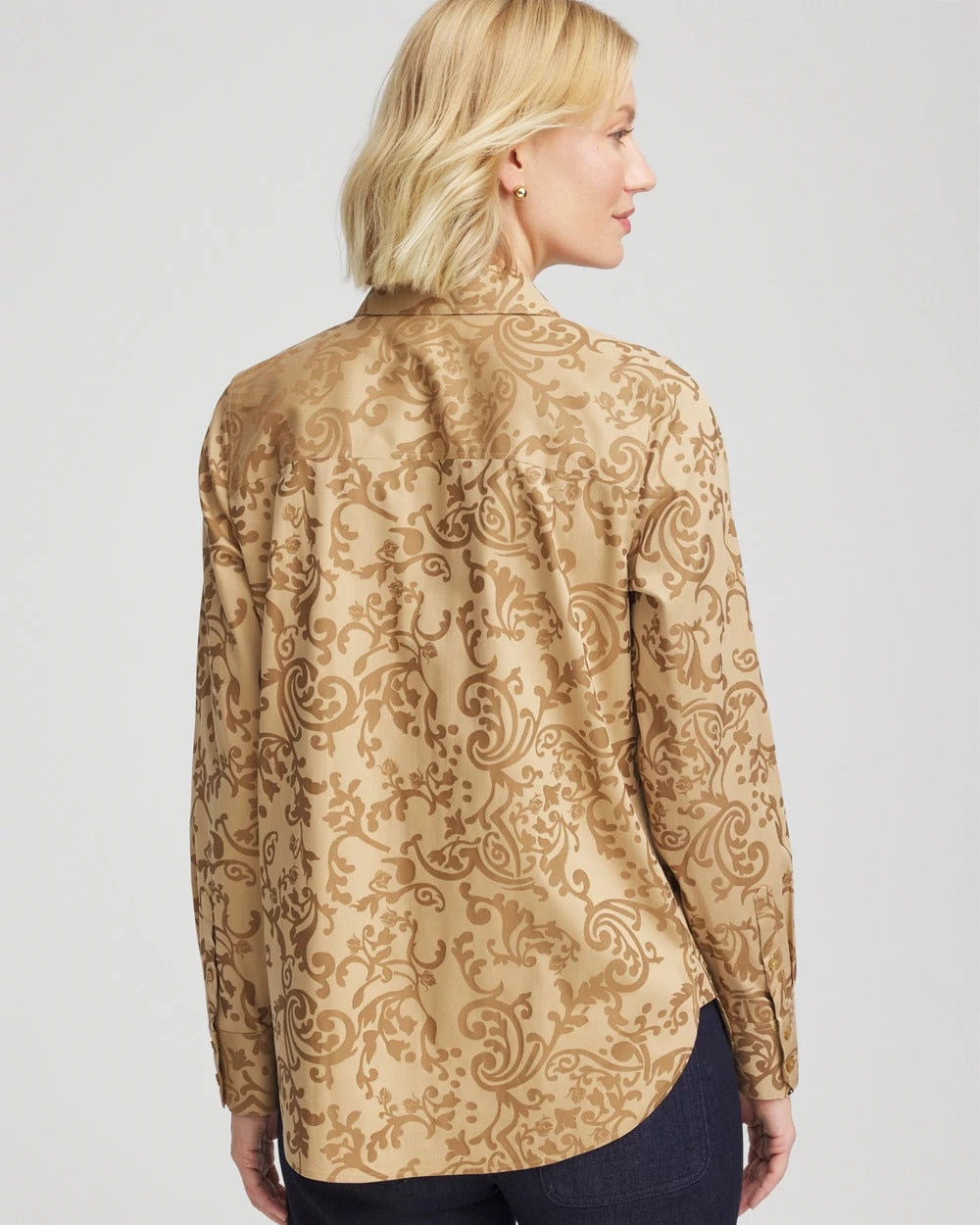 Chico's No Iron™ Jacquard Scrolls  Shirt Gold