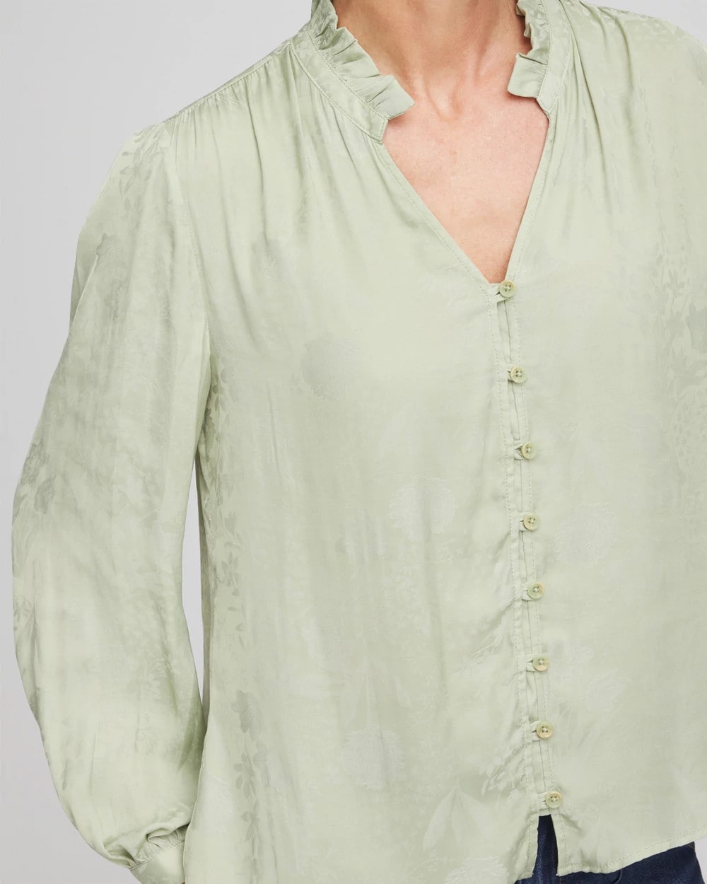 Chico's Jacquard Georgette Peasant Blouse Sage Meadow