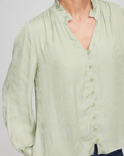 Chico's Jacquard Georgette Peasant Blouse Sage Meadow