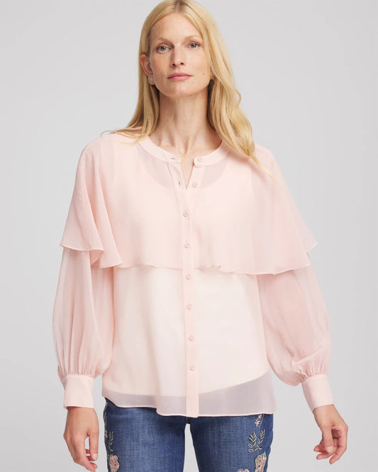 Chico's Georgette Cape Blouse Rose Smoke