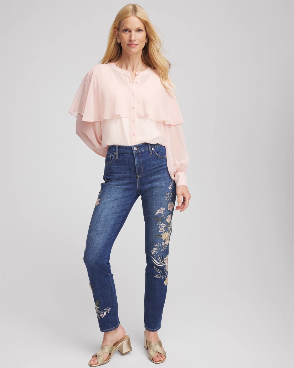 Chico's Georgette Cape Blouse Rose Smoke