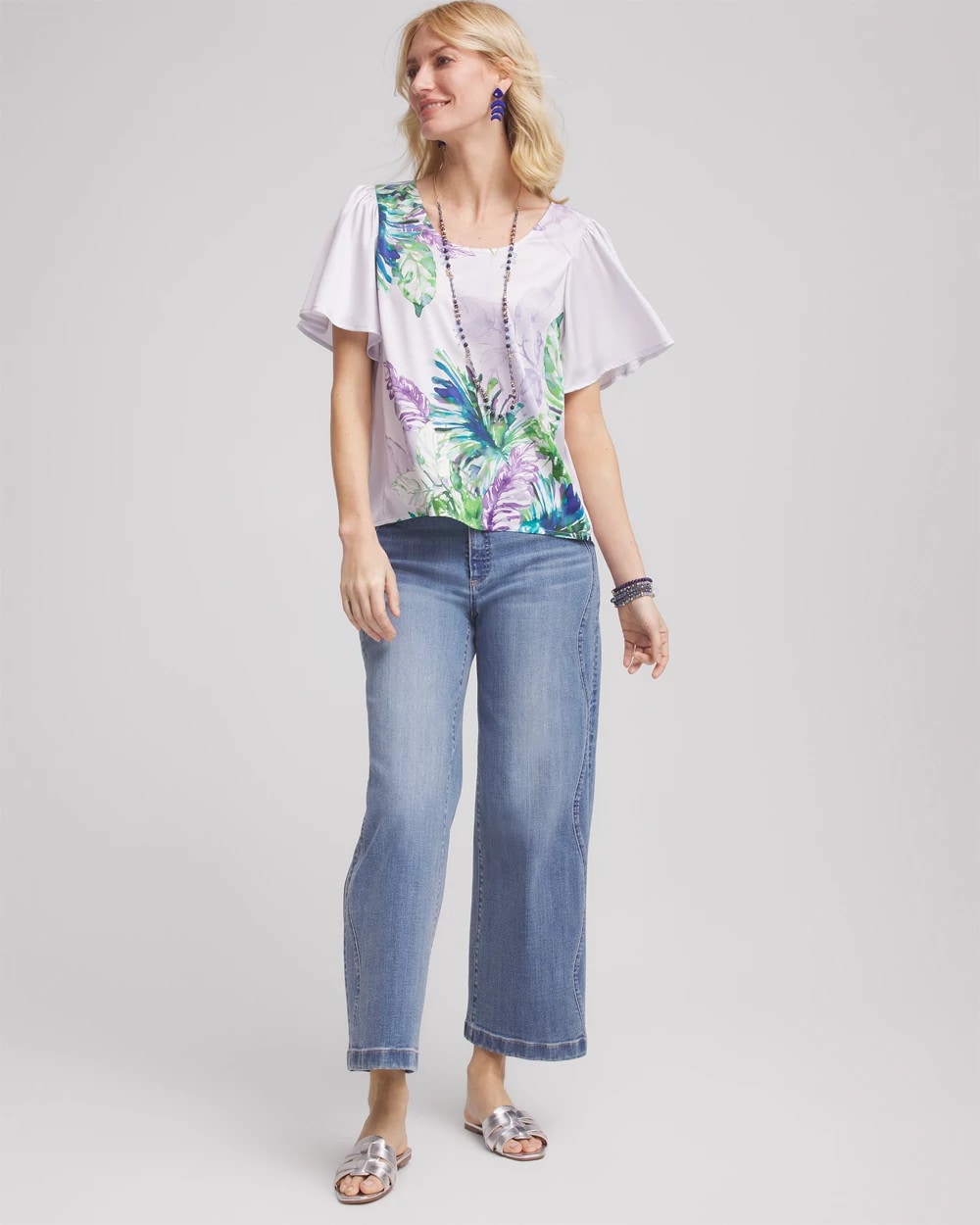 Chico's Flutter Sleeve Satin Top Violet
