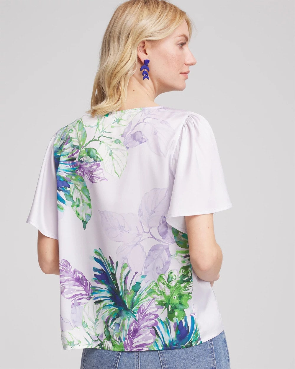 Chico's Flutter Sleeve Satin Top Violet