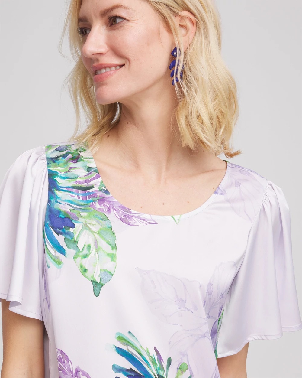 Chico's Flutter Sleeve Satin Top Violet