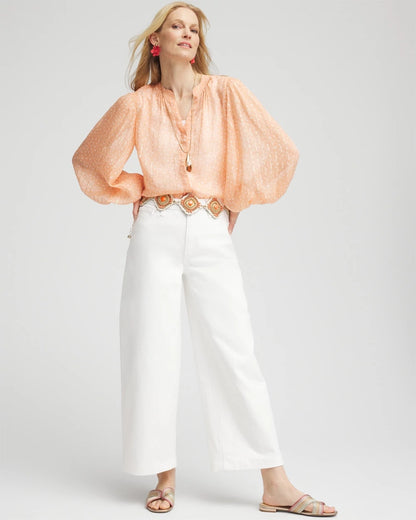 Chico's Metallic Jacquard Blouse Coral Blossom
