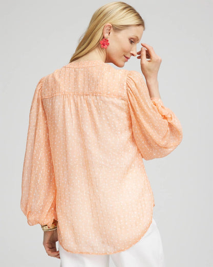 Chico's Metallic Jacquard Blouse Coral Blossom
