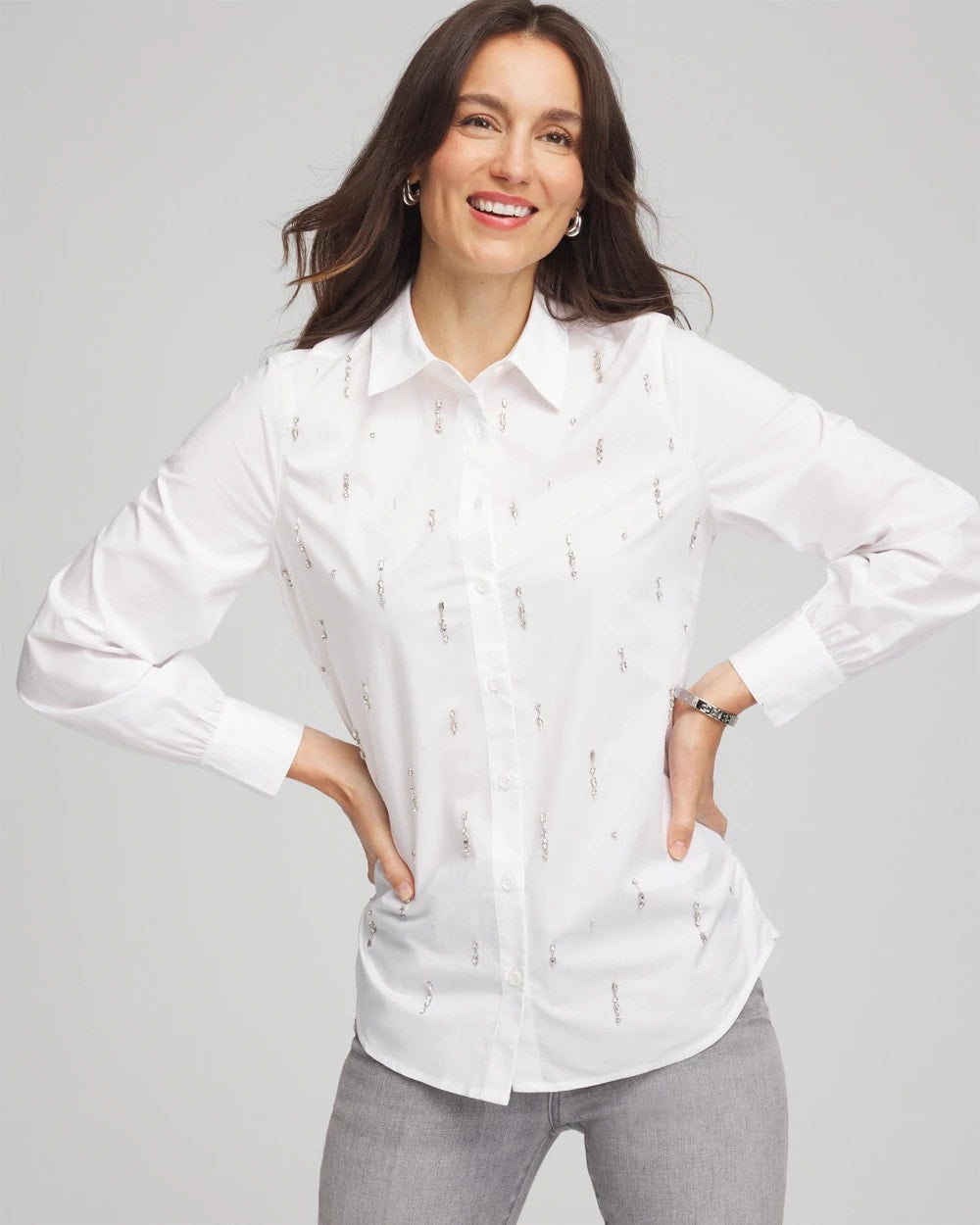 Chico's Jeweled Poplin Shirt Alabaster