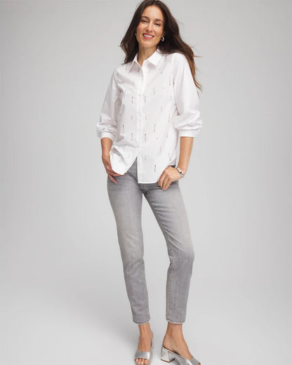 Chico's Jeweled Poplin Shirt Alabaster