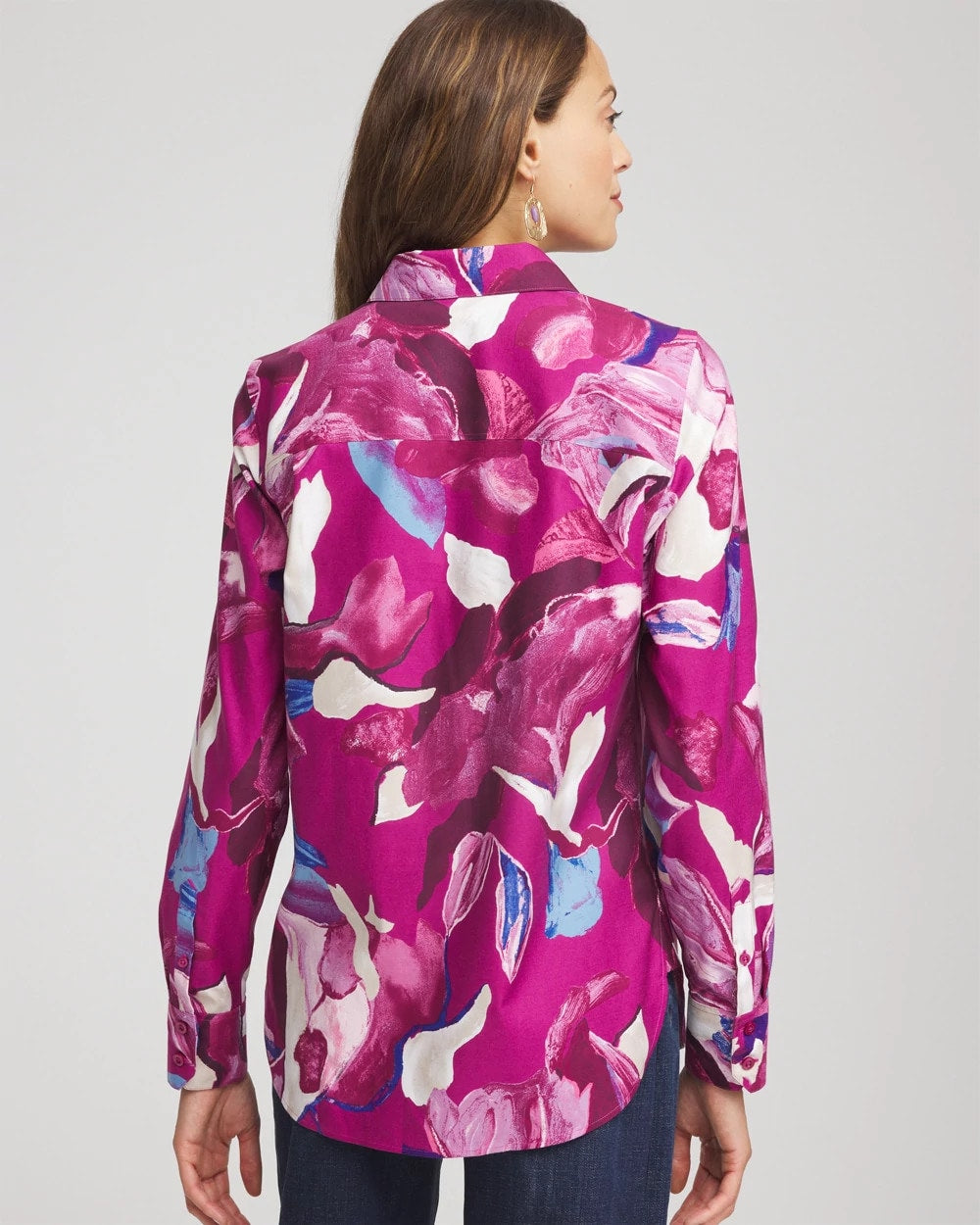 Chico's No Iron™ Floral-Paint-Print Shirt Cobalt Stone