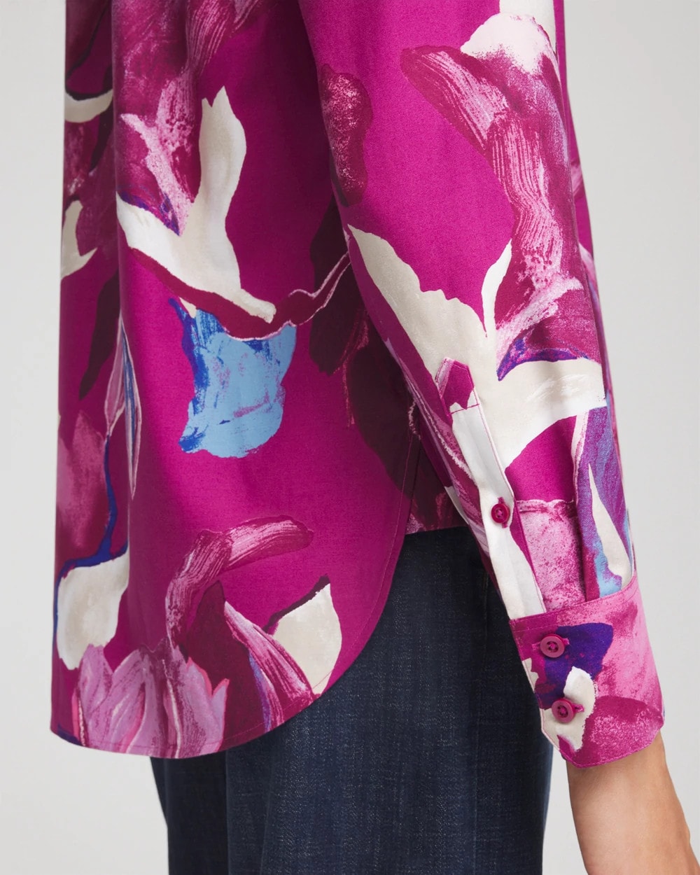 Chico's No Iron™ Floral-Paint-Print Shirt Cobalt Stone