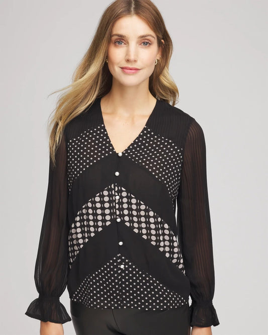 Chico's Georgette Polka Dot Blouse Black
