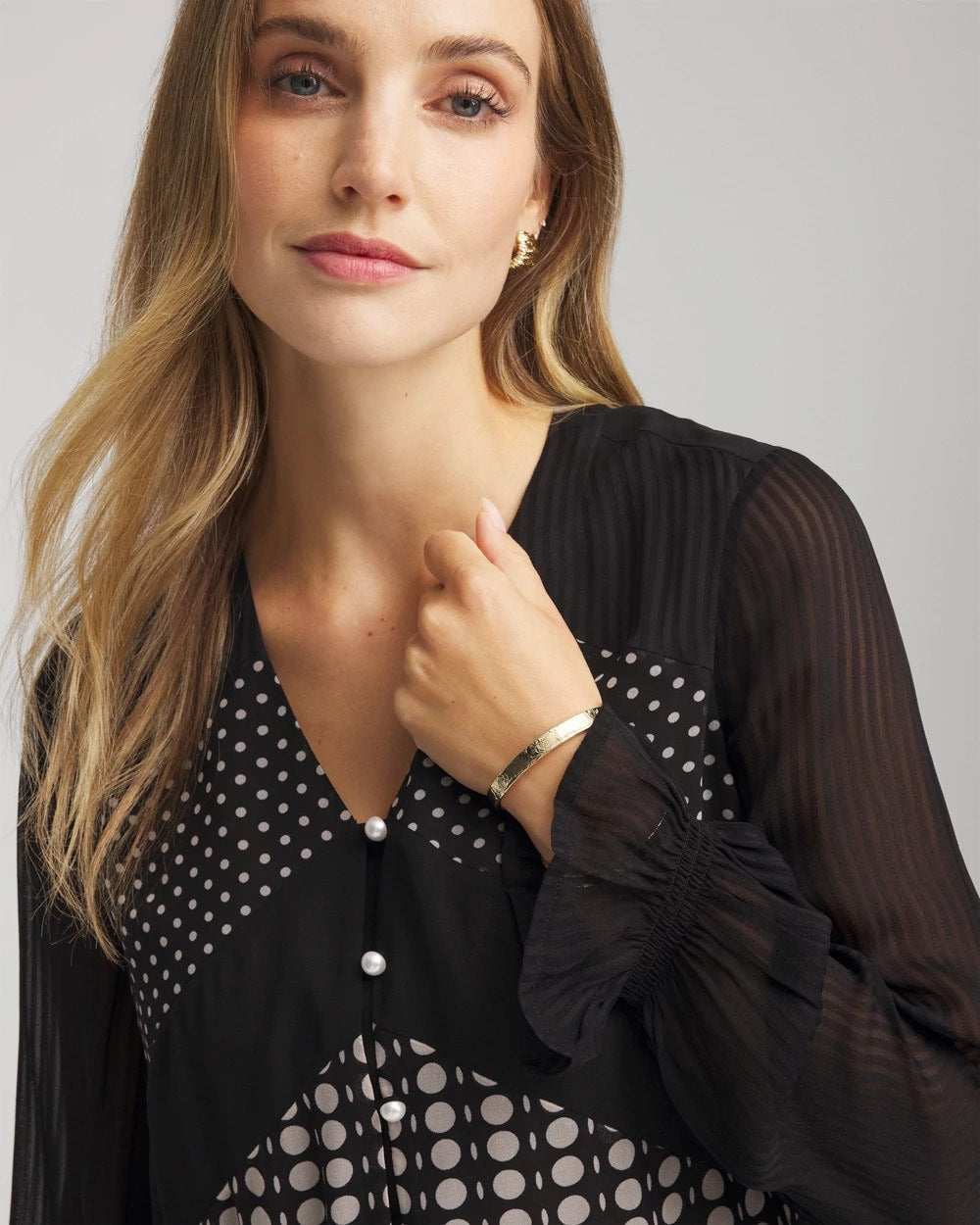 Chico's Georgette Polka Dot Blouse Black