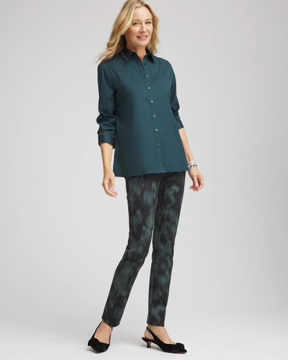 Chico's Rhinestone Embellished Poplin Tunic Teal Shadow