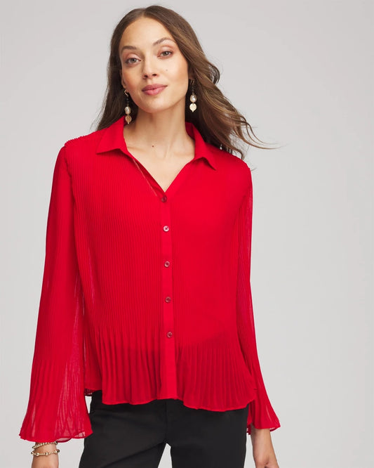 Chico's Pleated Georgette Blouse Carmine Red