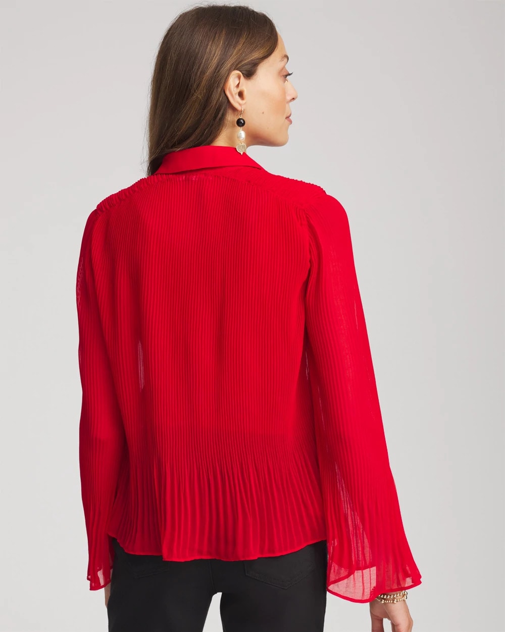 Chico's Pleated Georgette Blouse Carmine Red