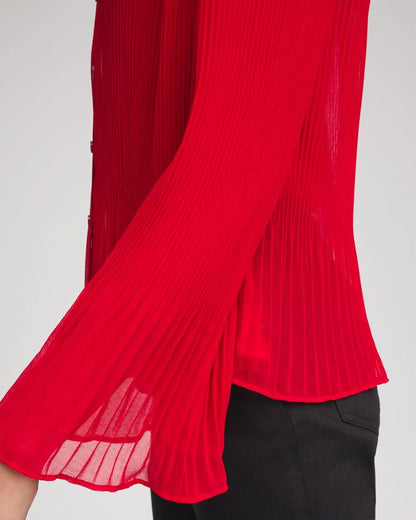 Chico's Pleated Georgette Blouse Carmine Red