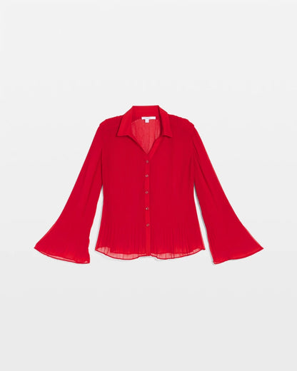 Chico's Pleated Georgette Blouse Carmine Red