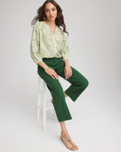 Chico's Lurex Stripe Cotton Blouse Salted Lime