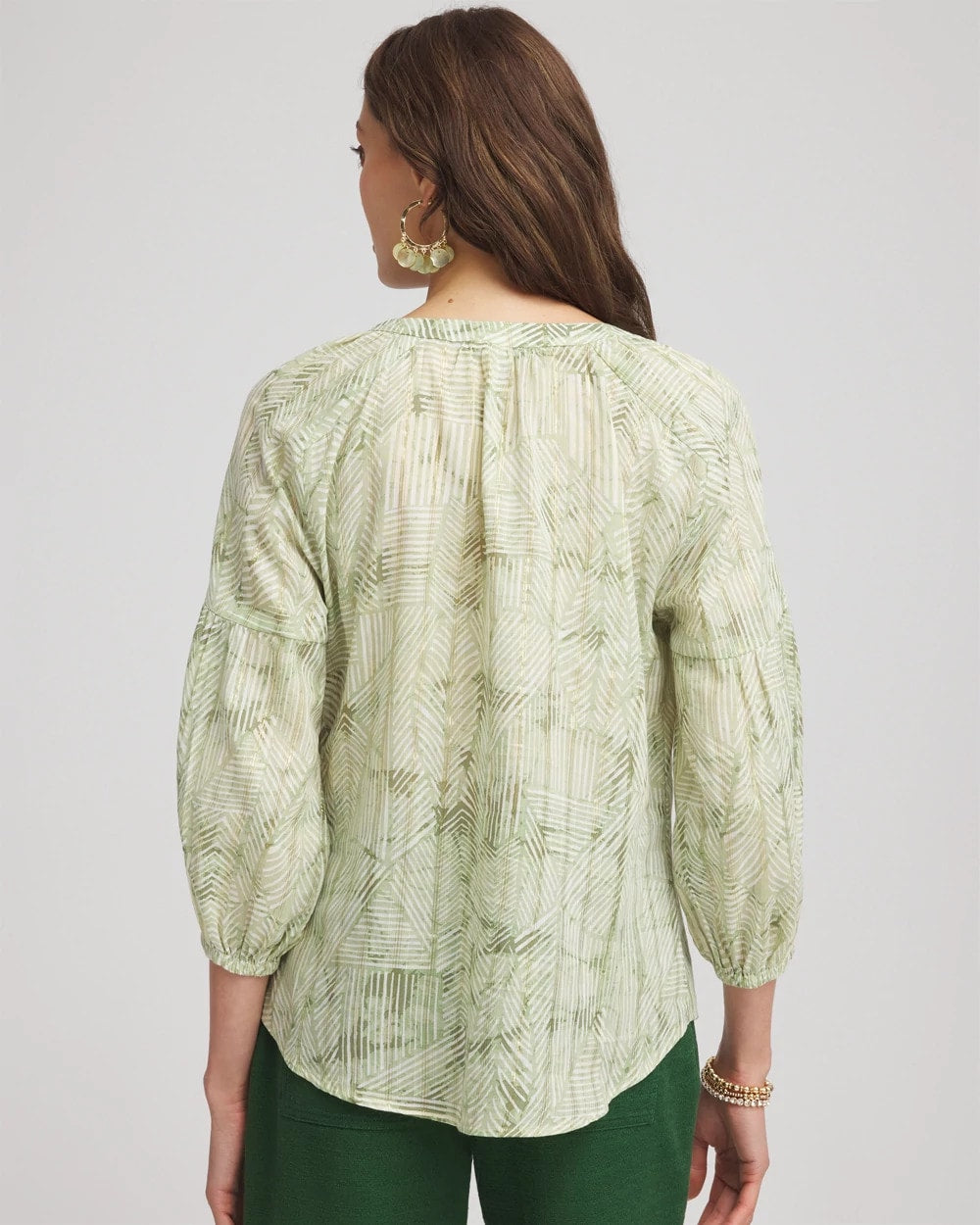 Chico's Lurex Stripe Cotton Blouse Salted Lime