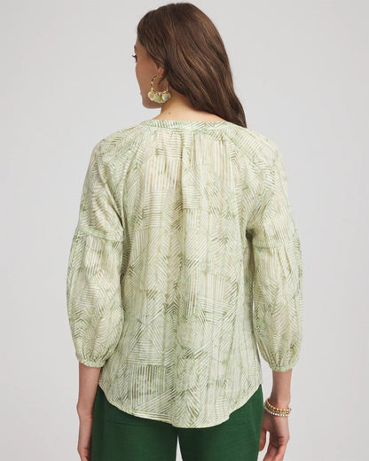 Chico's Lurex Stripe Cotton Blouse Salted Lime